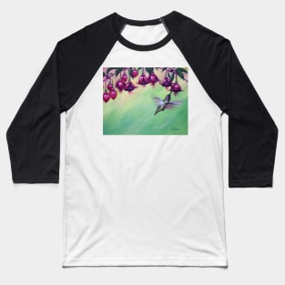 Pink and Green Hummingbird Fuchsia Baseball T-Shirt